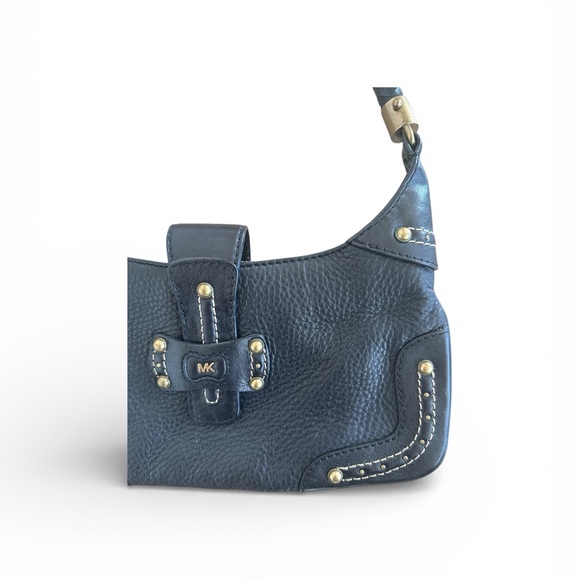 Michael Kors Black Leather Shoulder Purse with Braided Strap and Gold Detailing - Picture 3 of 13